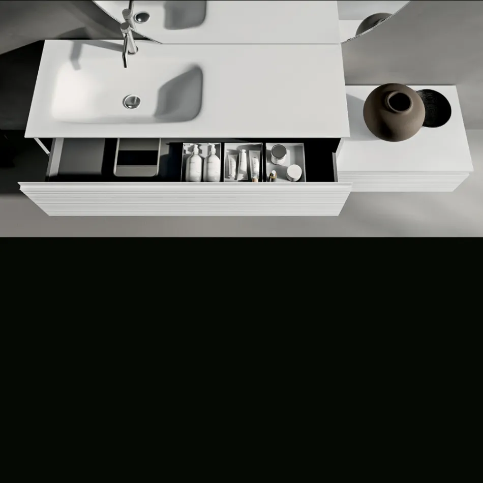 Kompozim Banjo me Sirtarë, Lavaman Qeramik dhe Pasqyrë LED - Elios Viadurini