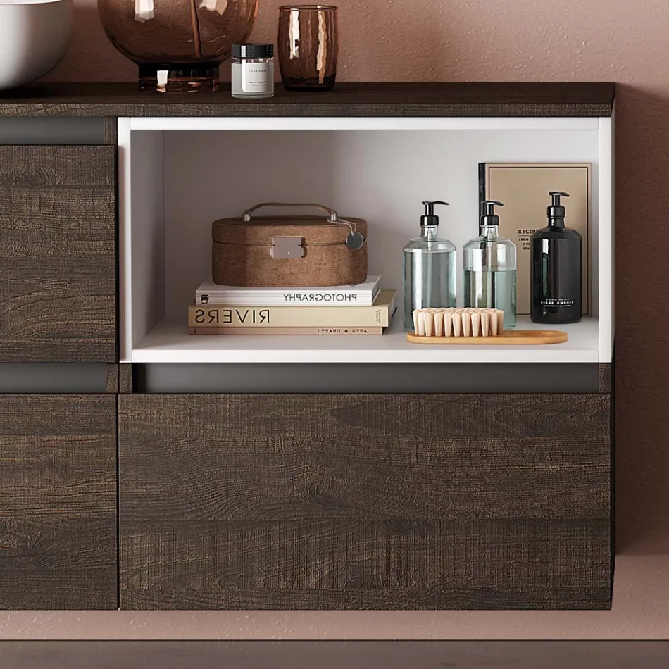 Kompozim banjoje me lavaman qeramike dhe pasqyre Made in Italy - Dream Viadurini