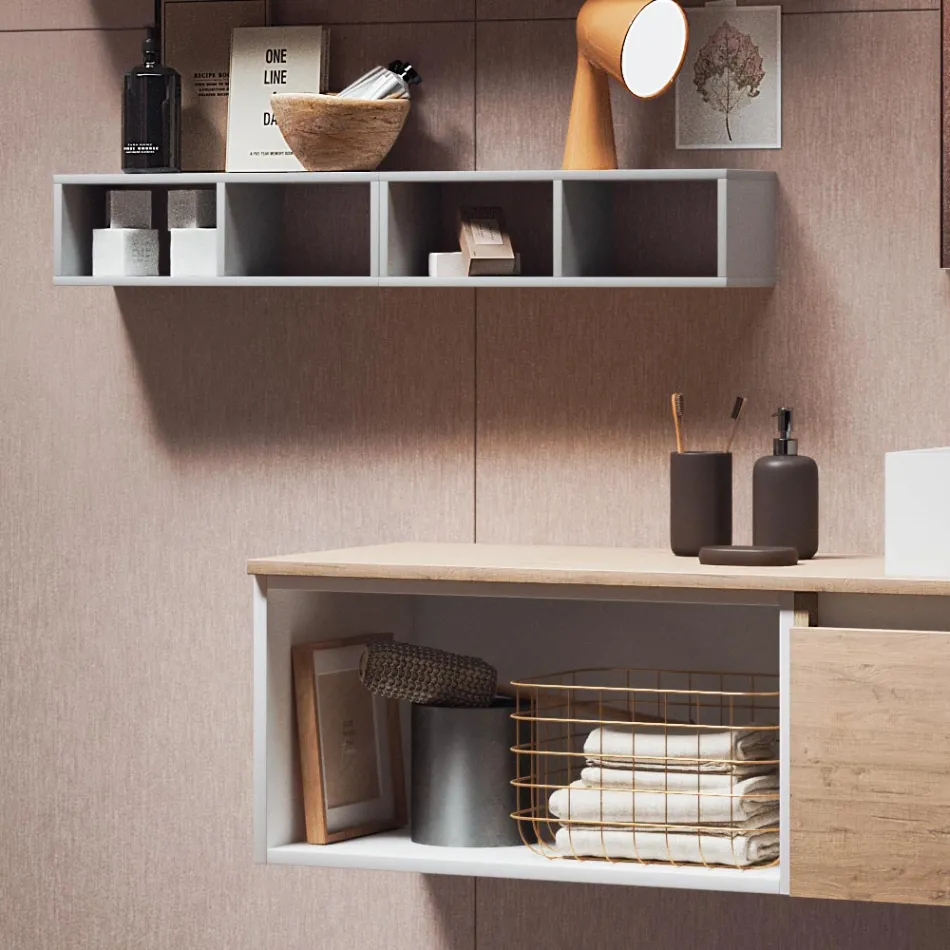 Kompozim banjoje me pasqyrë me llambë të integruar, lavaman dhe bazë - Dream Viadurini