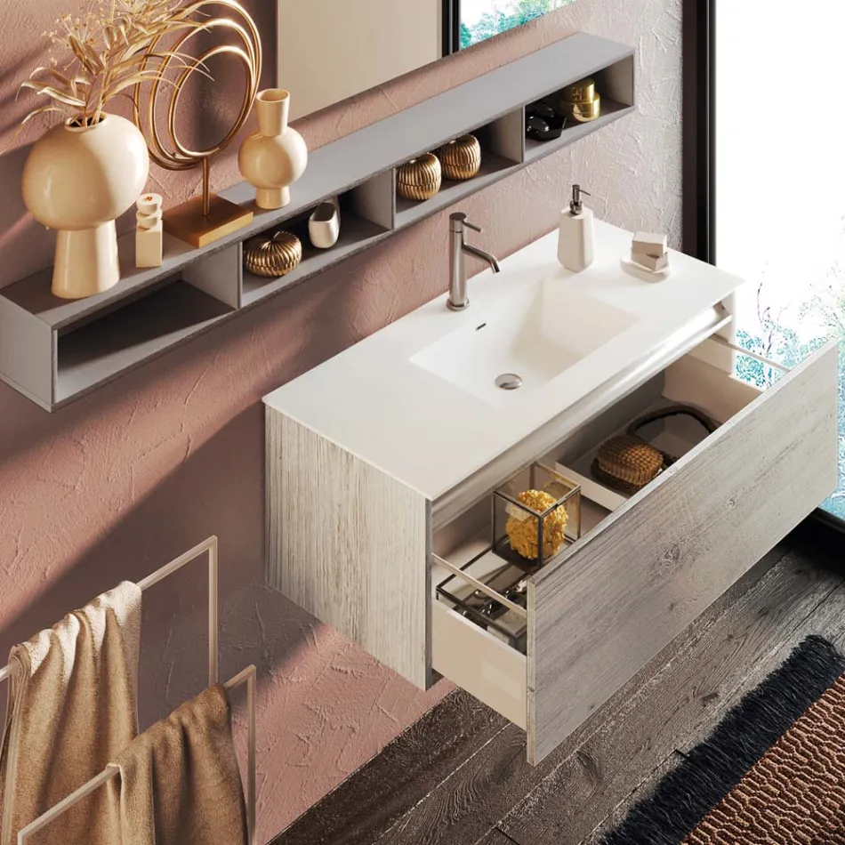 Kompozim banjoje me pasqyrë dhe llambë, bazë kundër gërvishtjeve Made in Italy - Dream Viadurini