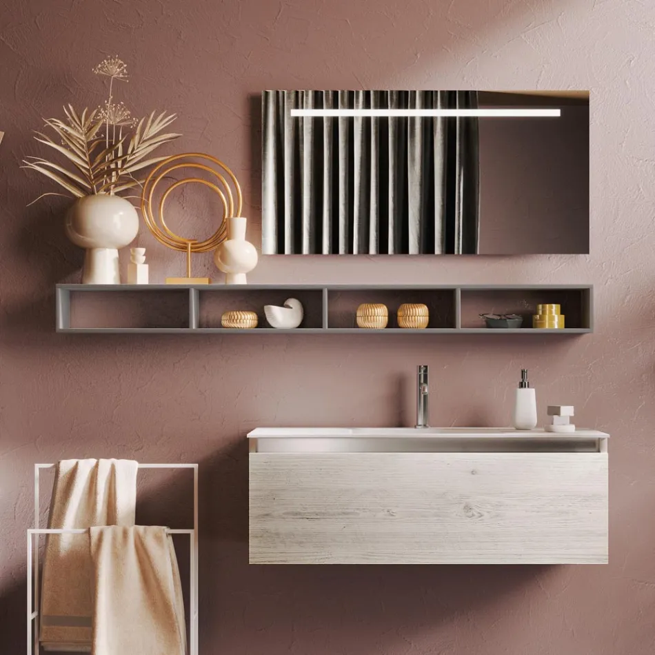 Kompozim banjoje me pasqyrë dhe llambë, bazë kundër gërvishtjeve Made in Italy - Dream Viadurini