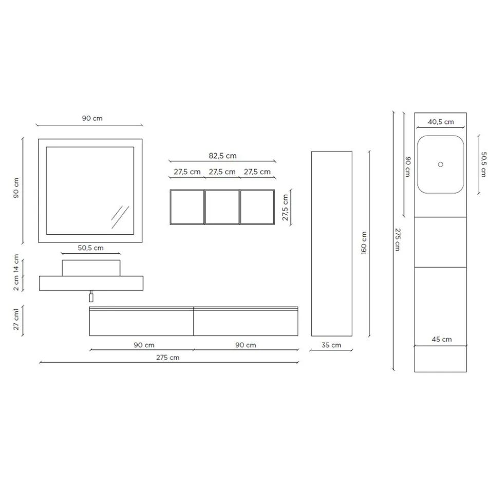 Kompozim banjoje me pasqyrë dhe lavaman qeramike Prodhuar në Itali - Palom Viadurini