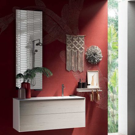 Përbërja e banjës me pasqyrë rrotulluese 180° Bazë dhe lavaman Prodhuar në Itali - Kilo Viadurini