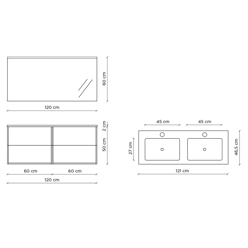Kompozim banjoje me pasqyre, lavaman dopio dhe baze Made in Italy - Kile Viadurini
