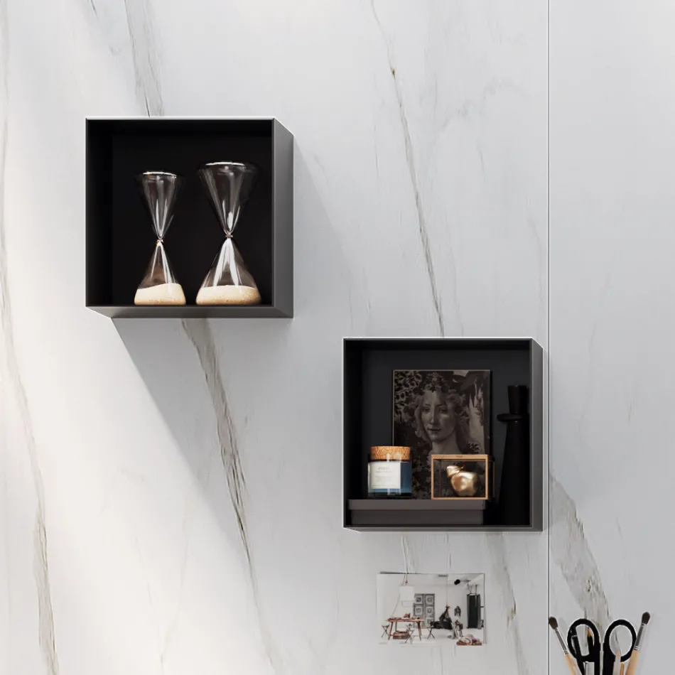 Kompozim banjoje me pasqyre, lavaman rezine dhe baze Made in Italy - Palom Viadurini