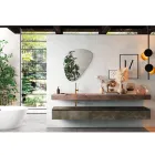 Kompozim banjoje me pasqyrë moderne dhe lavaman konsol Prodhuar në Itali - Palom Viadurini