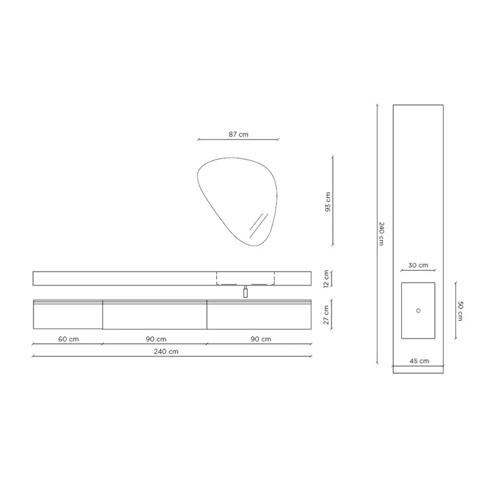 Kompozim banjoje me pasqyrë moderne dhe lavaman konsol Prodhuar në Itali - Palom Viadurini