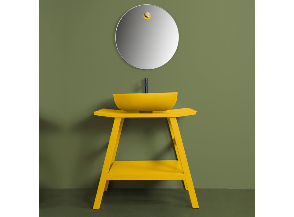 Dizajni Kompozim i Banjës Ngjyrë të Verdhë me Aksesorë dhe Pasqyrë - Patryk Viadurini