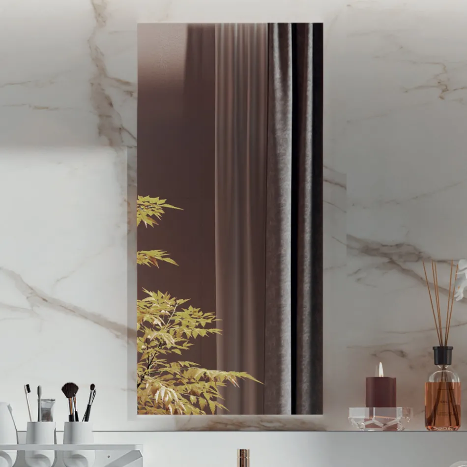 Kompozim banjoje dopio me pasqyrë drejtkëndëshe dhe lavaman Prodhuar në Itali - Palom Viadurini