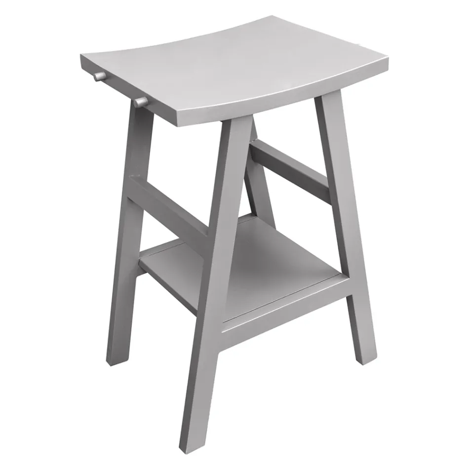 Kompozim banjoje gri me pasqyrë të rrumbullakët dhe aksesorë të ndryshëm - Maryse Viadurini