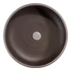 Kompozim banjoje gri me pasqyrë të rrumbullakët dhe aksesorë të ndryshëm - Maryse Viadurini