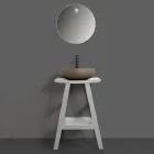 Kompozim banjoje gri me pasqyrë të rrumbullakët dhe aksesorë të ndryshëm - Maryse Viadurini