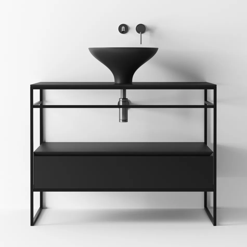 Lavaman me përbërje banjoje në qeramikë dhe pasqyrë Prodhuar në Itali - Hoscar Viadurini