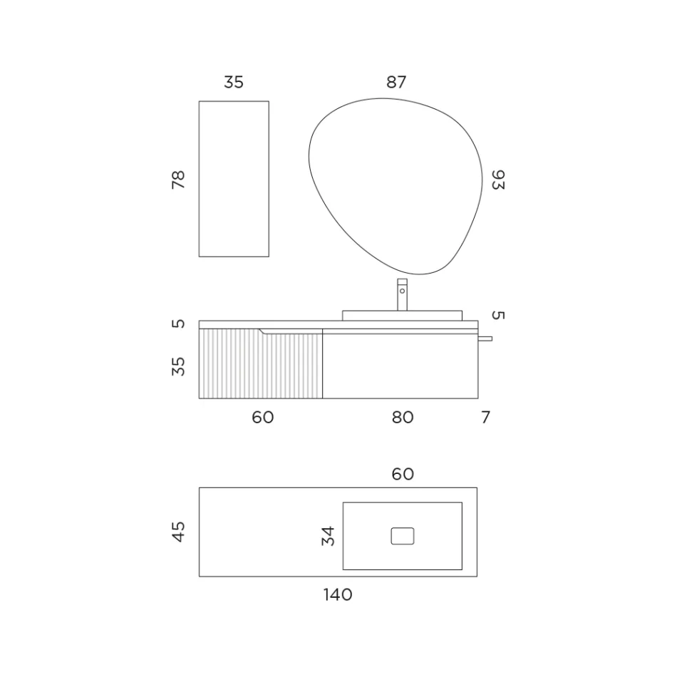 Përbërja e banjës së Sage Green dhe Cannettato Oak Prodhuar në Itali - Uranus Viadurini