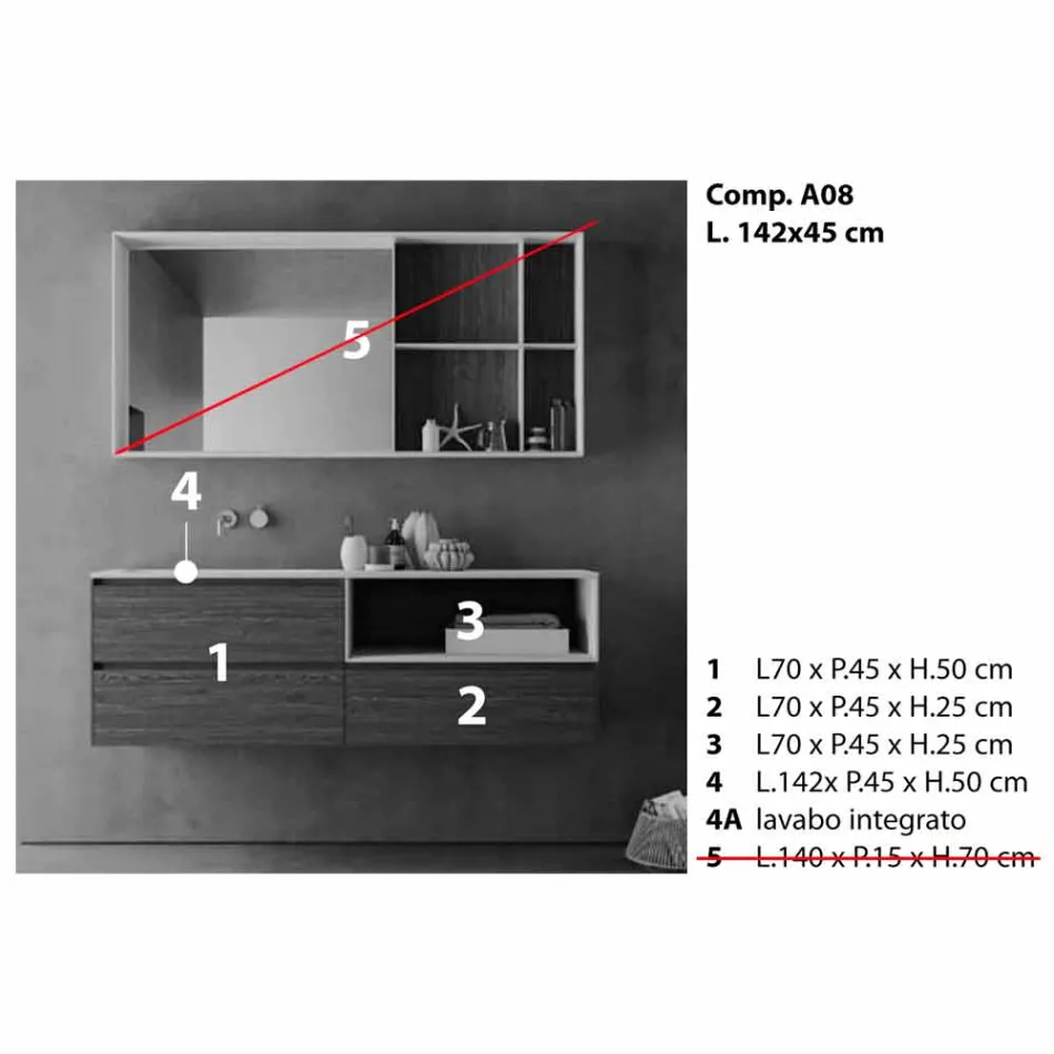 Përbërja e Mobiljeve të Banjës, Projektimi Modern dhe i Pezulluar Prodhuar në Itali - Callisi8 Viadurini