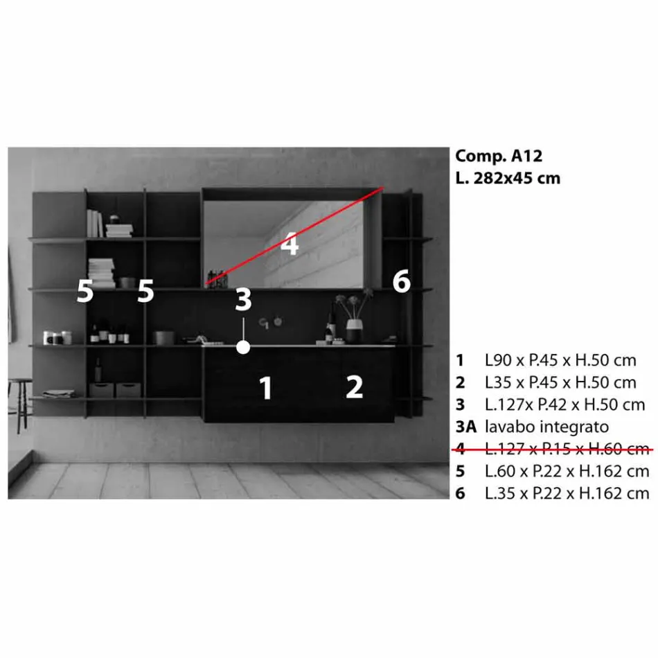 Përbërja e mobiljeve të banjës së pezulluar dhe moderne, Mobilje për dizajnin - Callisi12 Viadurini