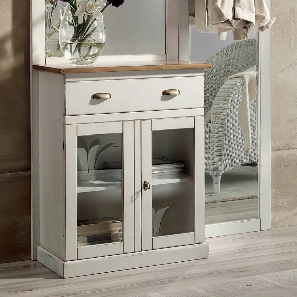 Përbërja hyrëse në dyll të bardhë dyngjyrësh dhe majë druri natyral - Fatuo Viadurini