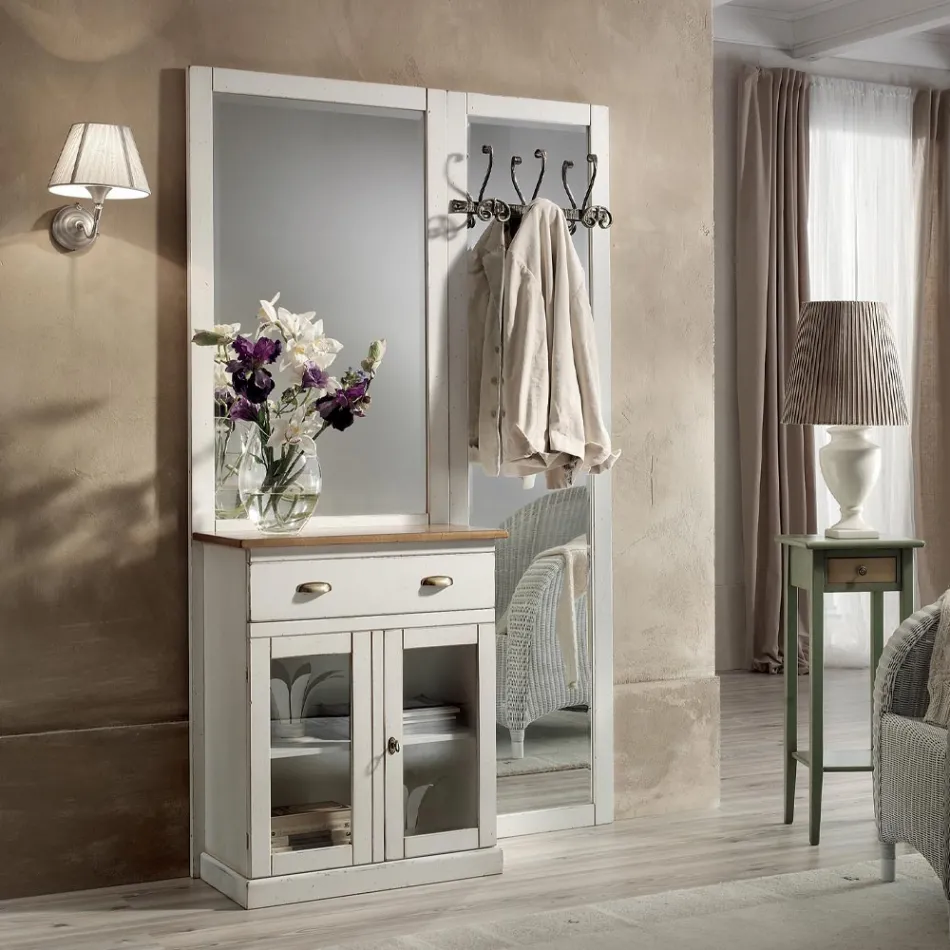 Përbërja hyrëse në dyll të bardhë dyngjyrësh dhe majë druri natyral - Fatuo Viadurini