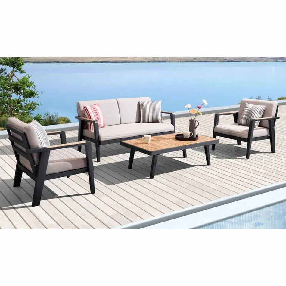 Përbërja e kopshtit divan 2 vendësh, 2 kolltuqe dhe tavolinë kafeje - Moira Viadurini