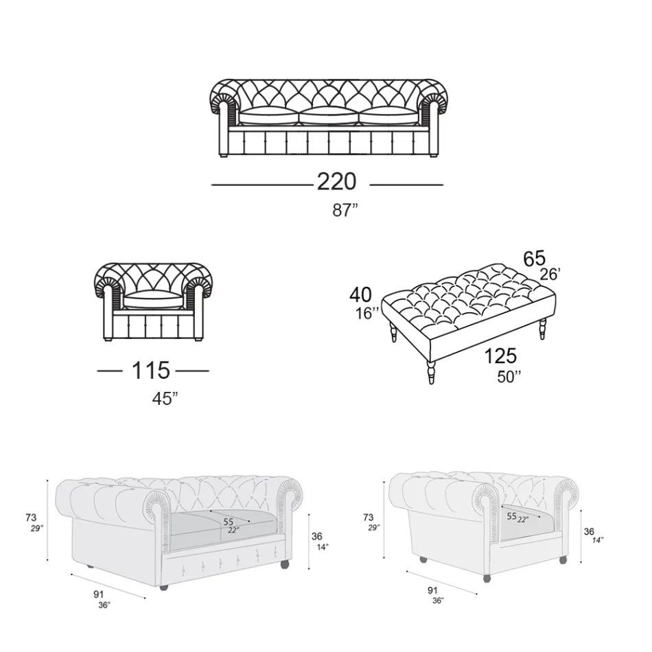 Kompozim i dhomës së ndenjes me divan, kolltuk dhe stol Made in Italy - Spassoso Viadurini