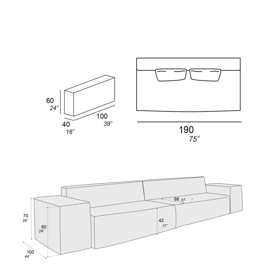 Përbërja e 2 divaneve me mbështetëse dhe 2 mbështetëse krahu - E çuditshme Viadurini