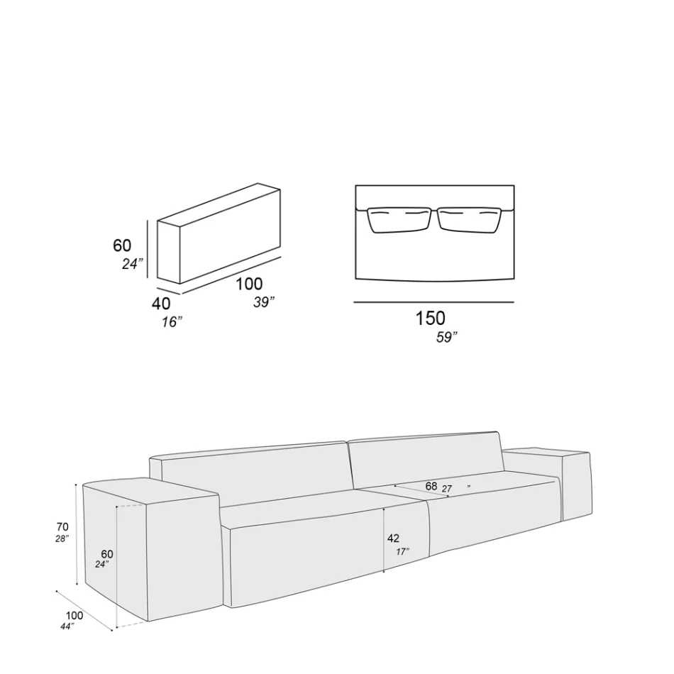 Përbërja e 2 divaneve me mbështetëse dhe 2 mbështetëse krahu - E çuditshme Viadurini