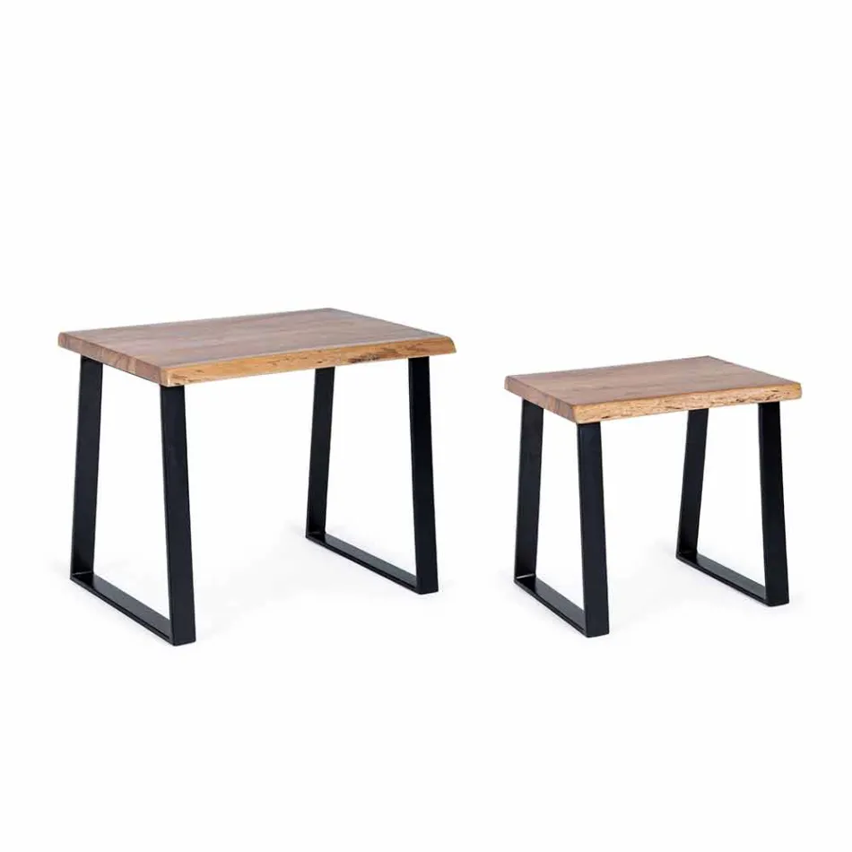 Përbërja e 2 tryezave të kafesë në lëvizje prej druri dhe çeliku - Artur Viadurini