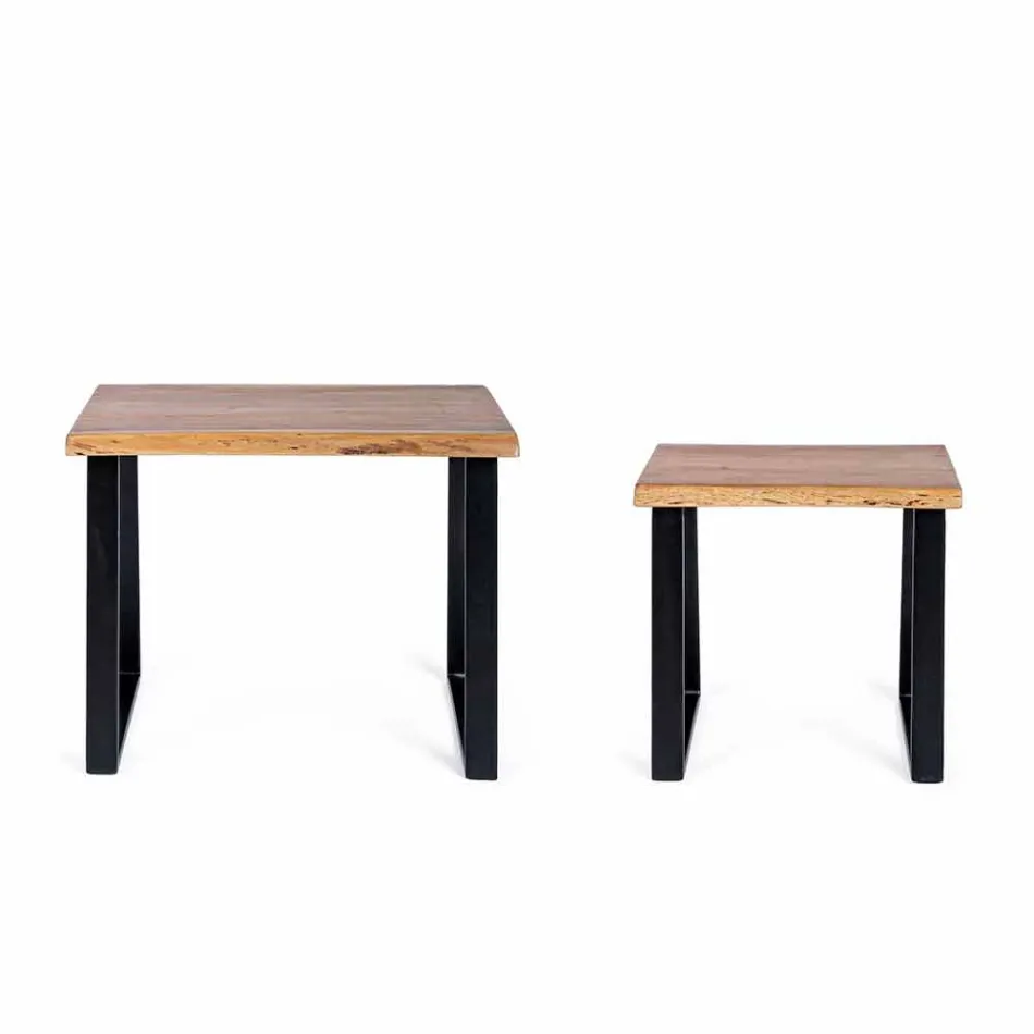 Përbërja e 2 tryezave të kafesë në lëvizje prej druri dhe çeliku - Artur Viadurini