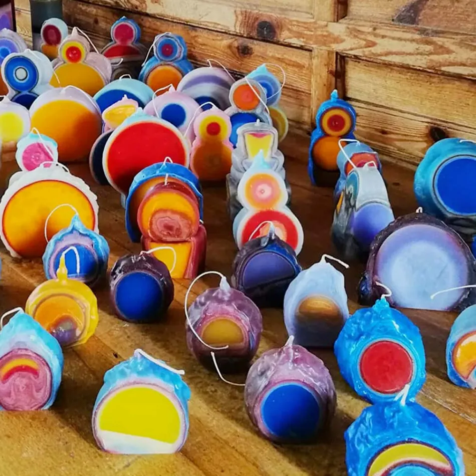 Përbërja me 3 qirinj dylli me ngjyra, Copa unike, Prodhuar në Itali - Dela Viadurini