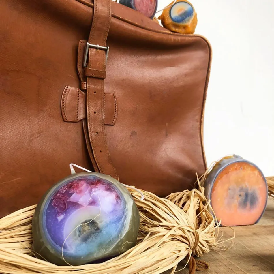 Përbërja me 3 qirinj dylli me ngjyra, Copa unike, Prodhuar në Itali - Dela Viadurini