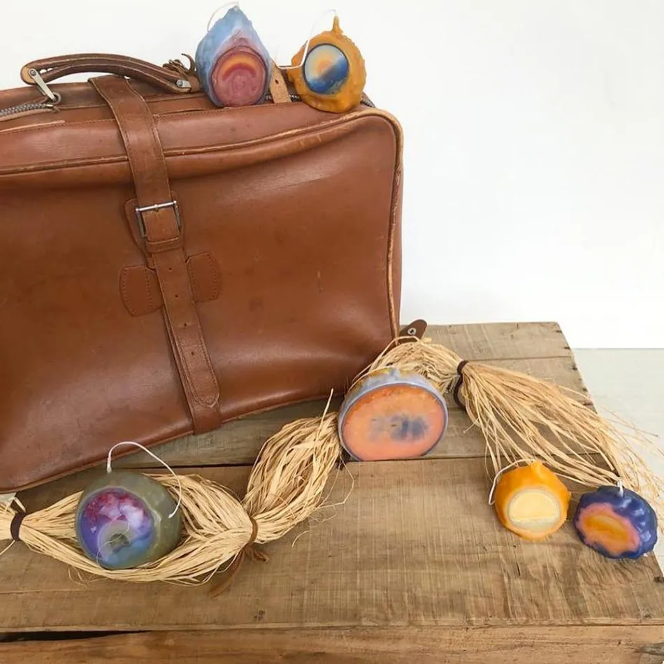 Përbërja me 3 qirinj dylli me ngjyra, Copa unike, Prodhuar në Itali - Dela Viadurini