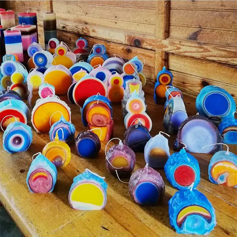 Përbërja me 3 qirinj dylli me ngjyra, Copa unike, Prodhuar në Itali - Dela Viadurini