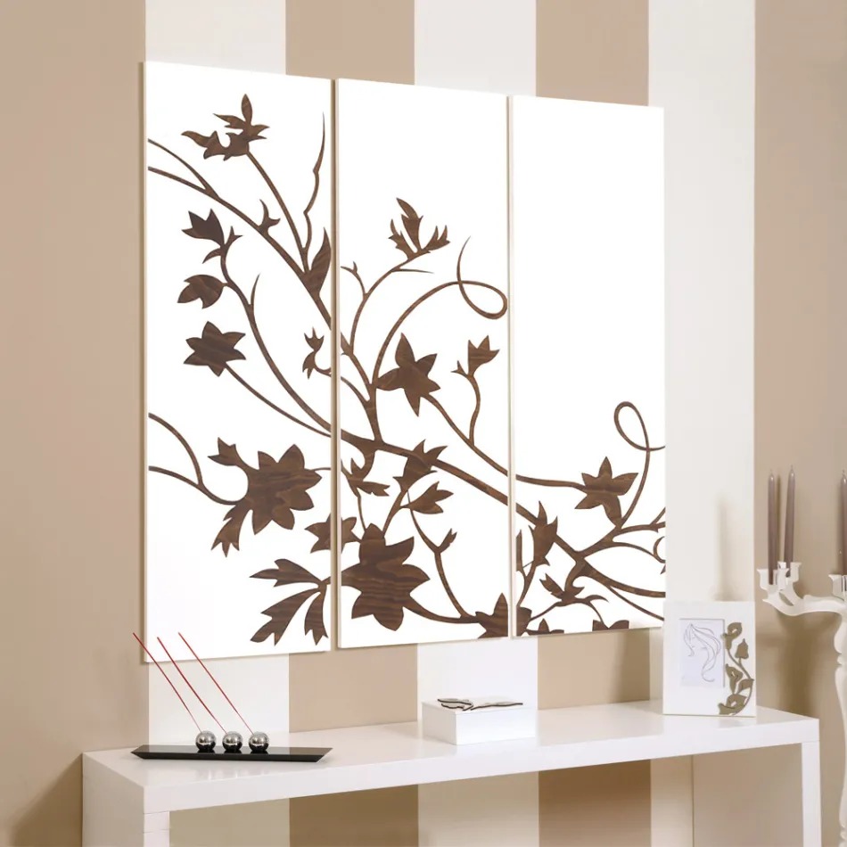 Përbërja e 3 paneleve që përshkruajnë një degë me gjethe Prodhuar në Itali - Ashton Viadurini