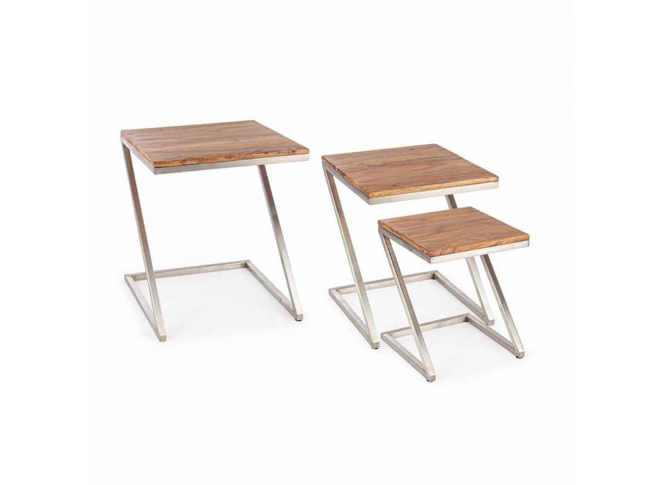 Përbërja e 3 tryezave të kafesë prej druri Sheshi Homemotion - Fonzi Viadurini