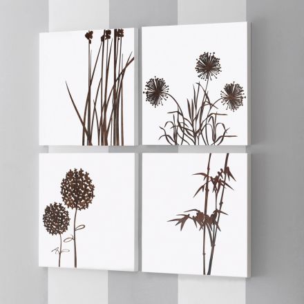 Përbërja e 4 paneleve me Hydrangeas, Allium dhe Thypha Made in Italy - Llogaritja Viadurini