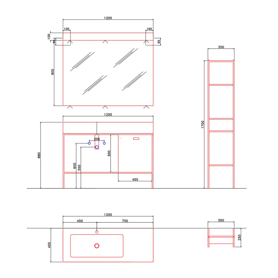 Përbërja e mobiljeve të bëra me dorë për banjo me dizajn modern në tokë - Farart3 Viadurini