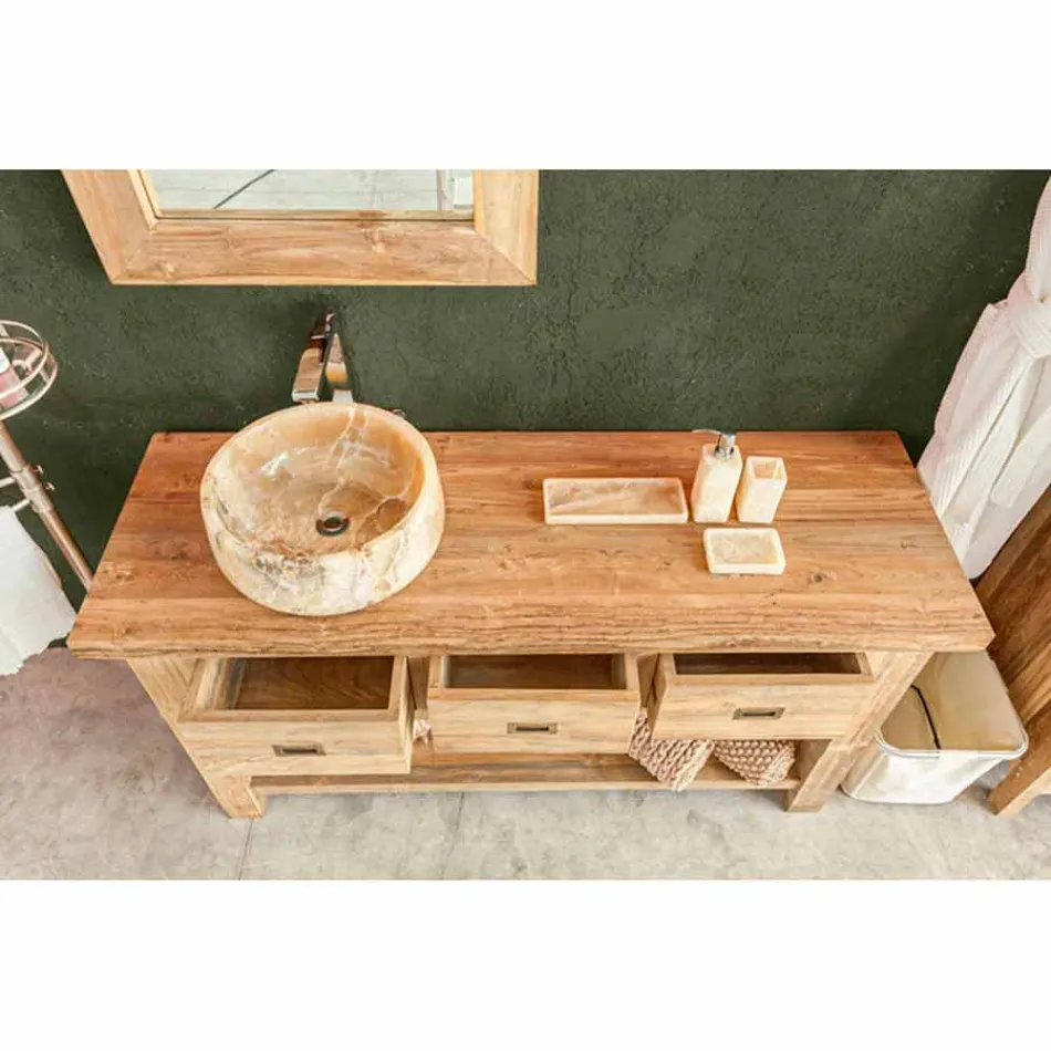 Përbërja e mobiljeve moderne të banjës në dru të ngurtë dru tik - i vockël Viadurini