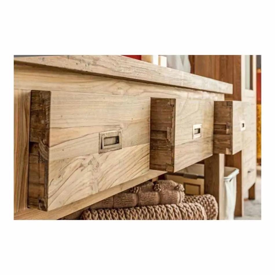 Përbërja e mobiljeve moderne të banjës në dru të ngurtë dru tik - i vockël Viadurini