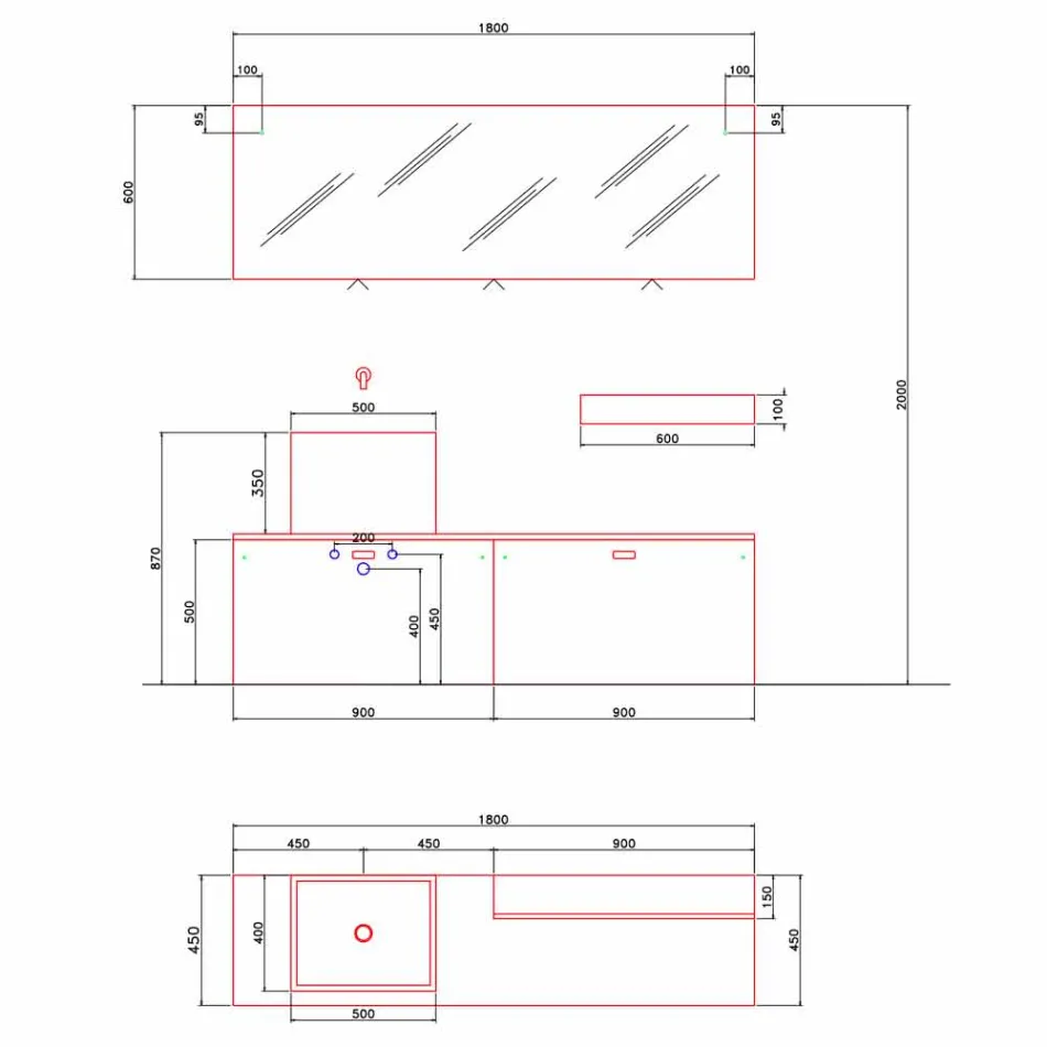 Dizajn modern Përbërja e mobiljeve për banjo në tokë - Farart1 Viadurini