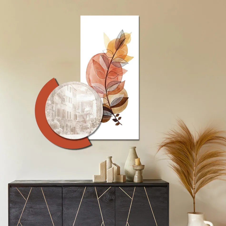 Përbërja e pikturave prej druri me stampa qyteti dhe dege Prodhuar në Itali - Kili Viadurini