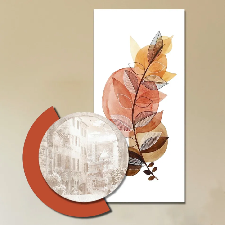 Përbërja e pikturave prej druri me stampa qyteti dhe dege Prodhuar në Itali - Kili Viadurini