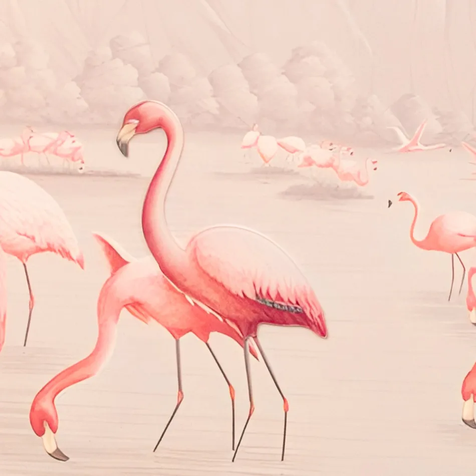 Përbërja e pikturave prej druri me printim flamingo Prodhuar në Itali - Bahamas Viadurini