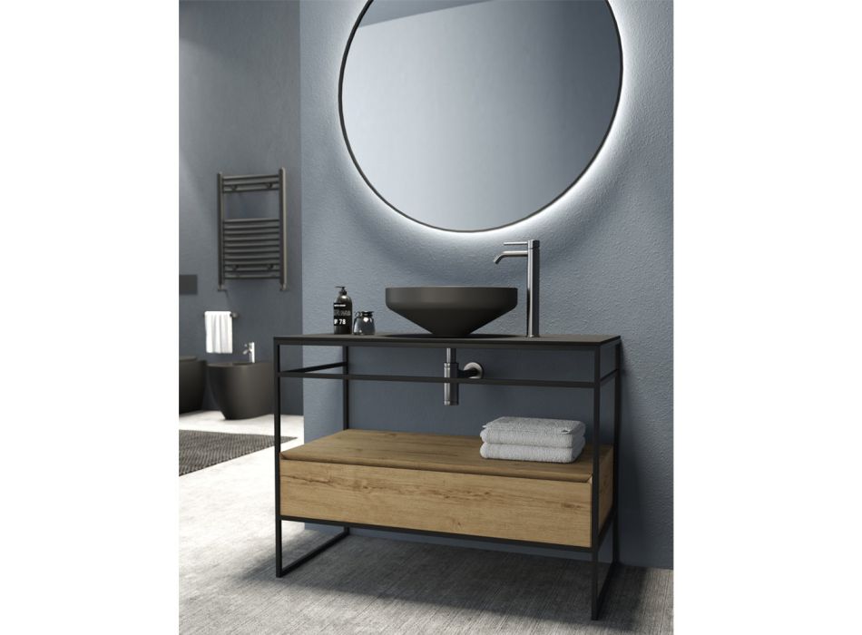 Kompozim i kabinetit të banjës me lavaman, bazë dhe pasqyrë Prodhuar në Itali - Hoscar Viadurini