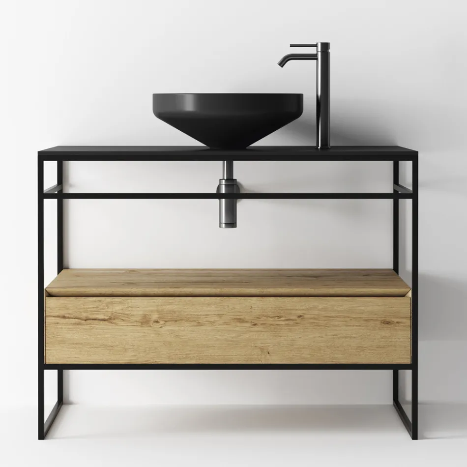 Kompozim i kabinetit të banjës me lavaman, bazë dhe pasqyrë Prodhuar në Itali - Hoscar Viadurini