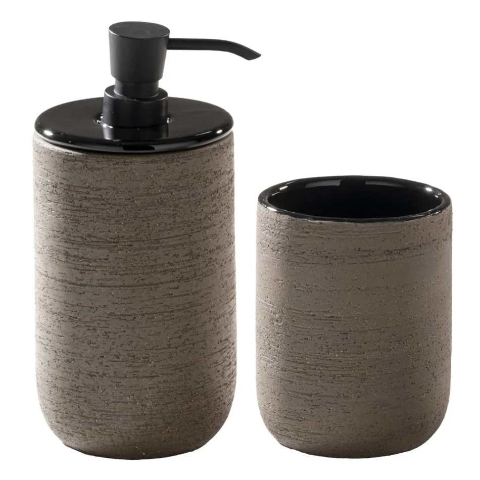 Kompozim i kabinetit të banjës së zezë i kompletuar me pasqyrë dhe aksesorë - Maryse Viadurini