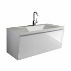 Dizajn modern i bardhë Përbërja e pezulluar e mobiljeve për banjë me pasqyrë - Desideria Viadurini