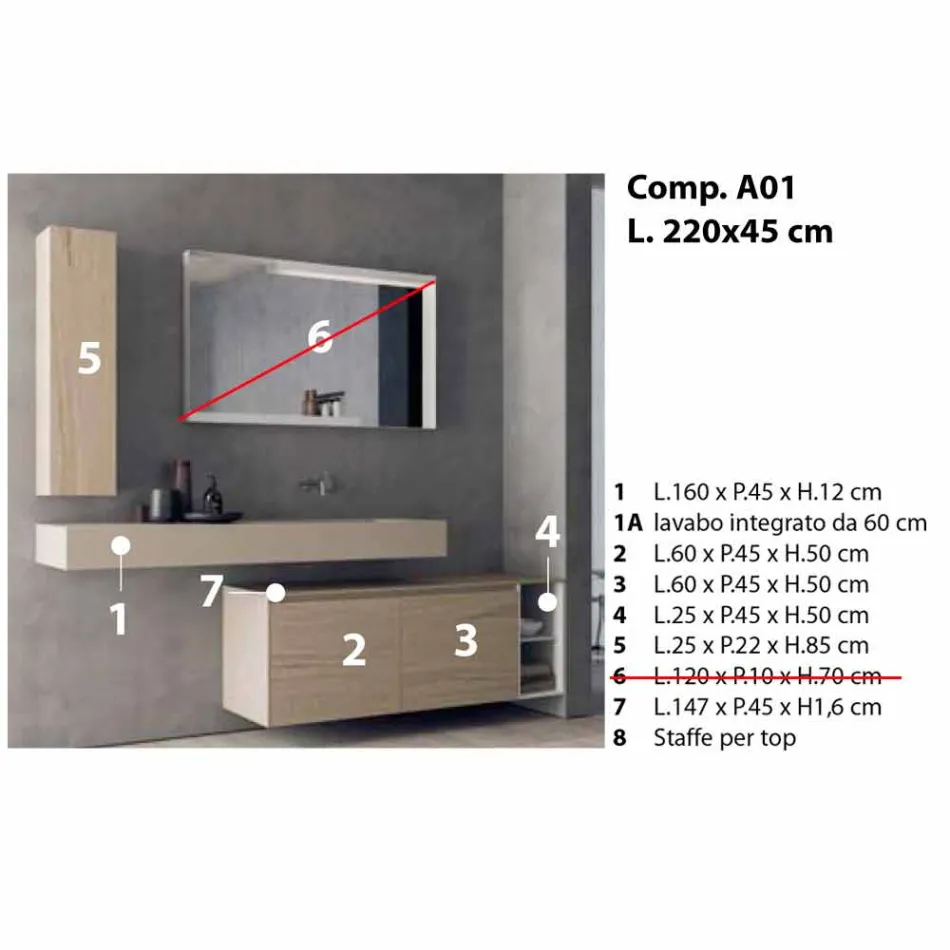 Përbërja moderne dhe e varur e mobiljeve të banjës, Projektimi i prodhuar në Itali - Callisi1 Viadurini