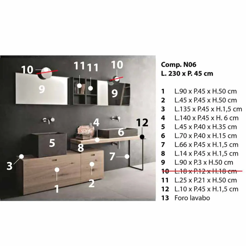 Përbërja banjo moderne e mobiljeve për dizajnin tokësor të prodhuara në Itali - Farart6 Viadurini