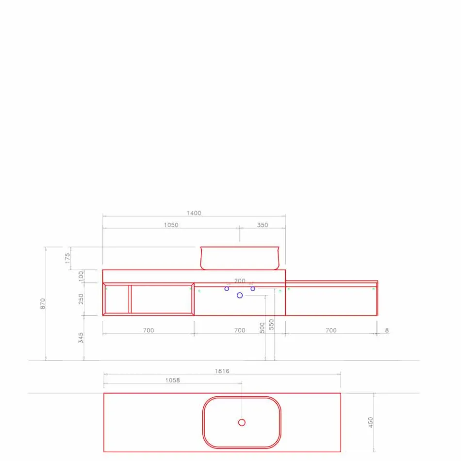Përbërja moderne dhe e pezulluar e modelit të mobiljeve të banjës - Callisi2 Viadurini