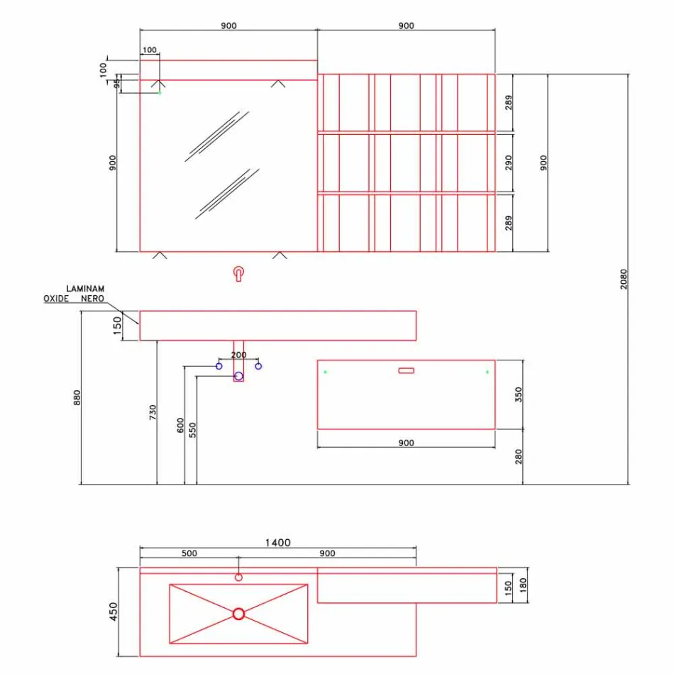 Përbërja për banjën e varur dhe modelin modern të prodhuar në Itali - Farart9 Viadurini